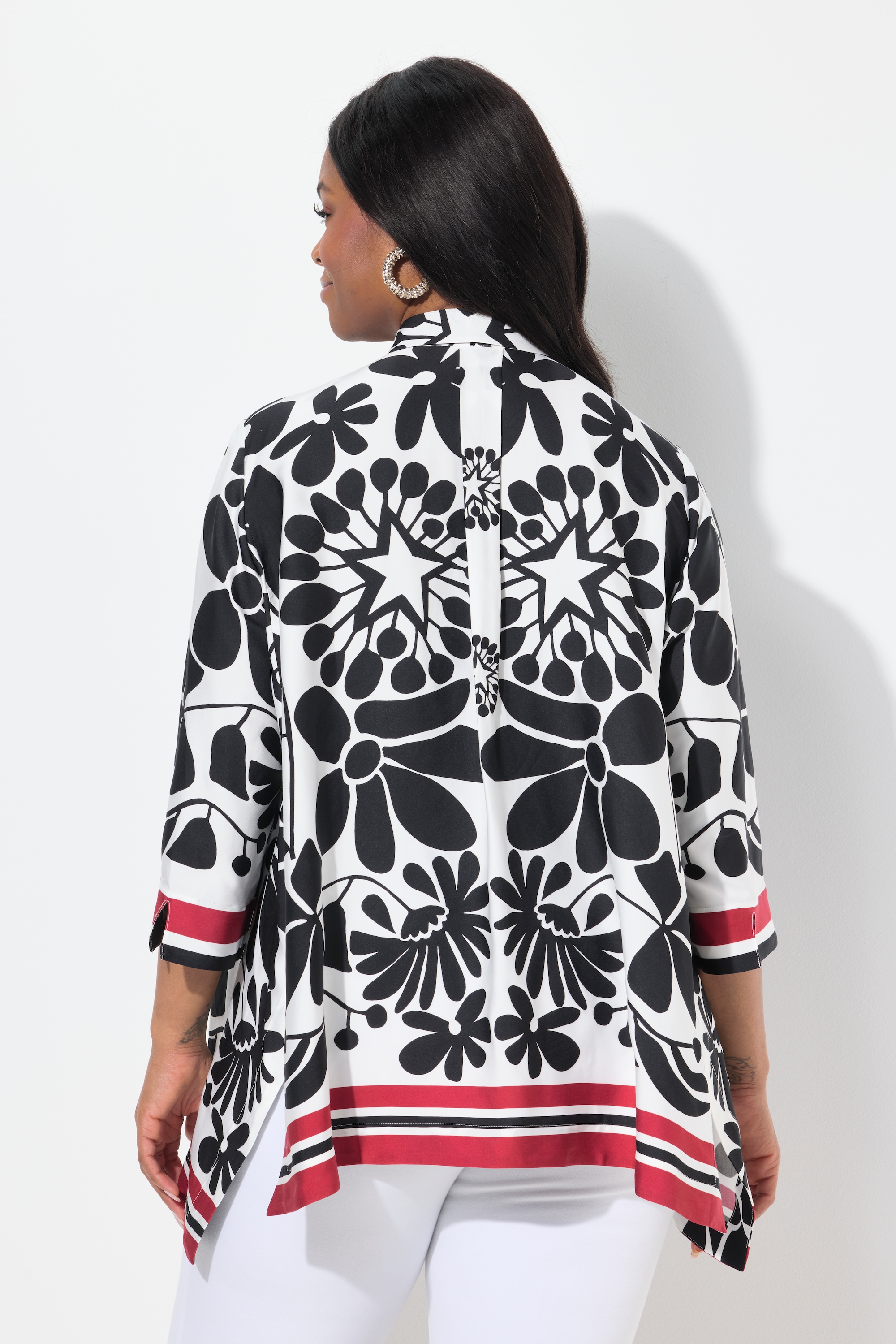 Ulla Popken Damen große Größen Satinbluse Blüten Design Zipfelsaum