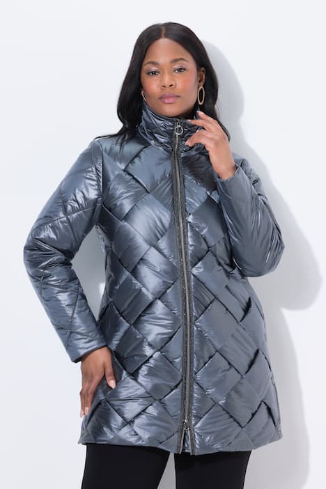 Doorgestikte jas, gevlochten look, opstaande kraag, Two-Tone-stiksel
