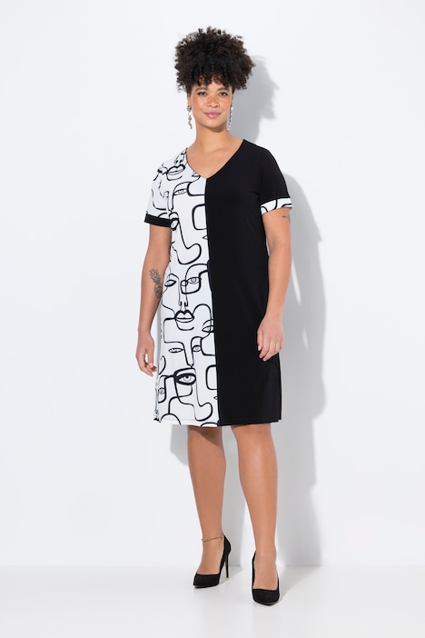 Jerseykleid, bequeme Passform, halb mit Scribble-Muster