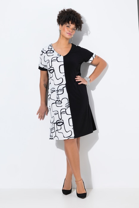 Jerseykleid, bequeme Passform, halb mit Scribble-Muster