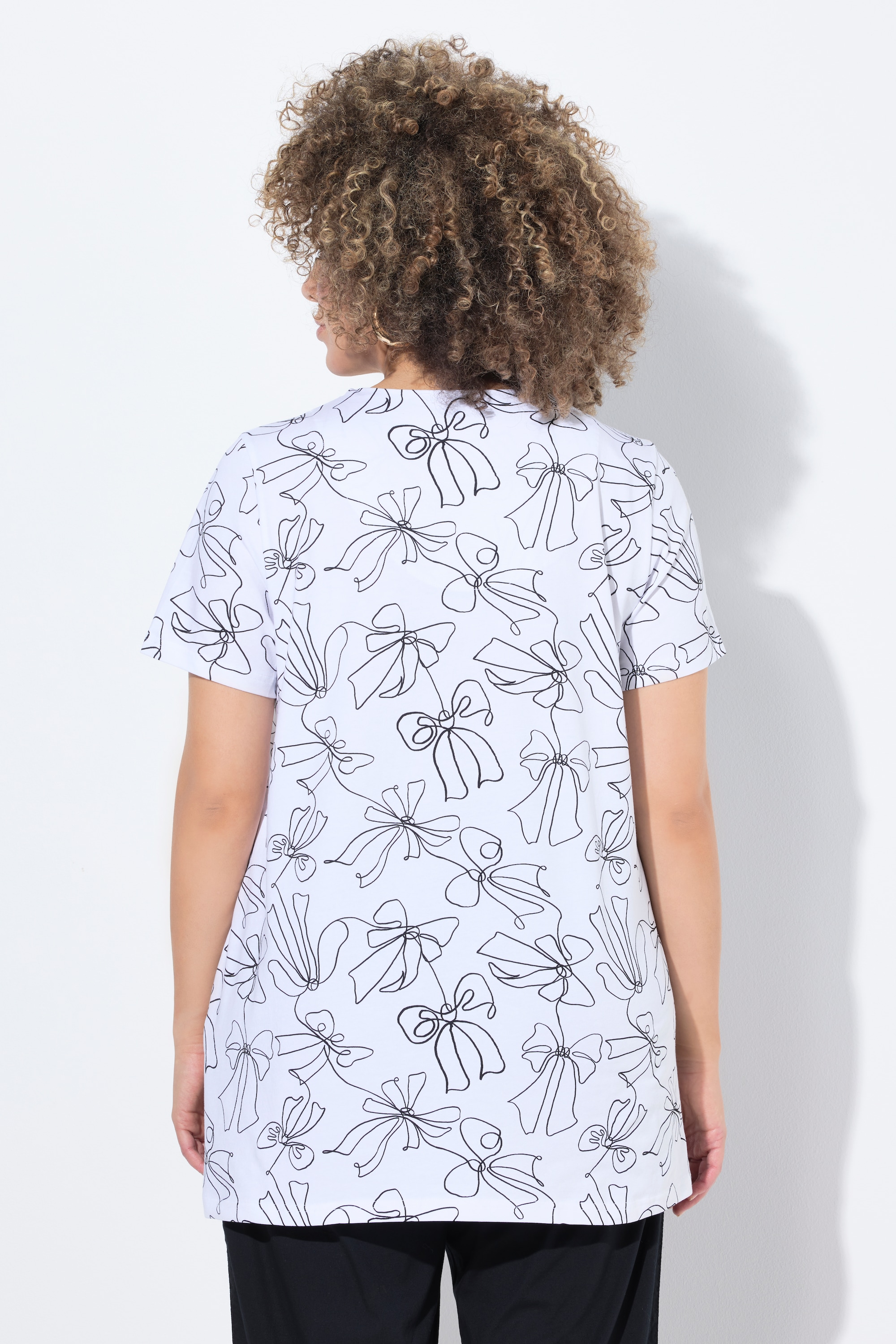 Ulla Popken Damen große Größen T Shirt Schleifen A Linie Tunika Ausschnitt