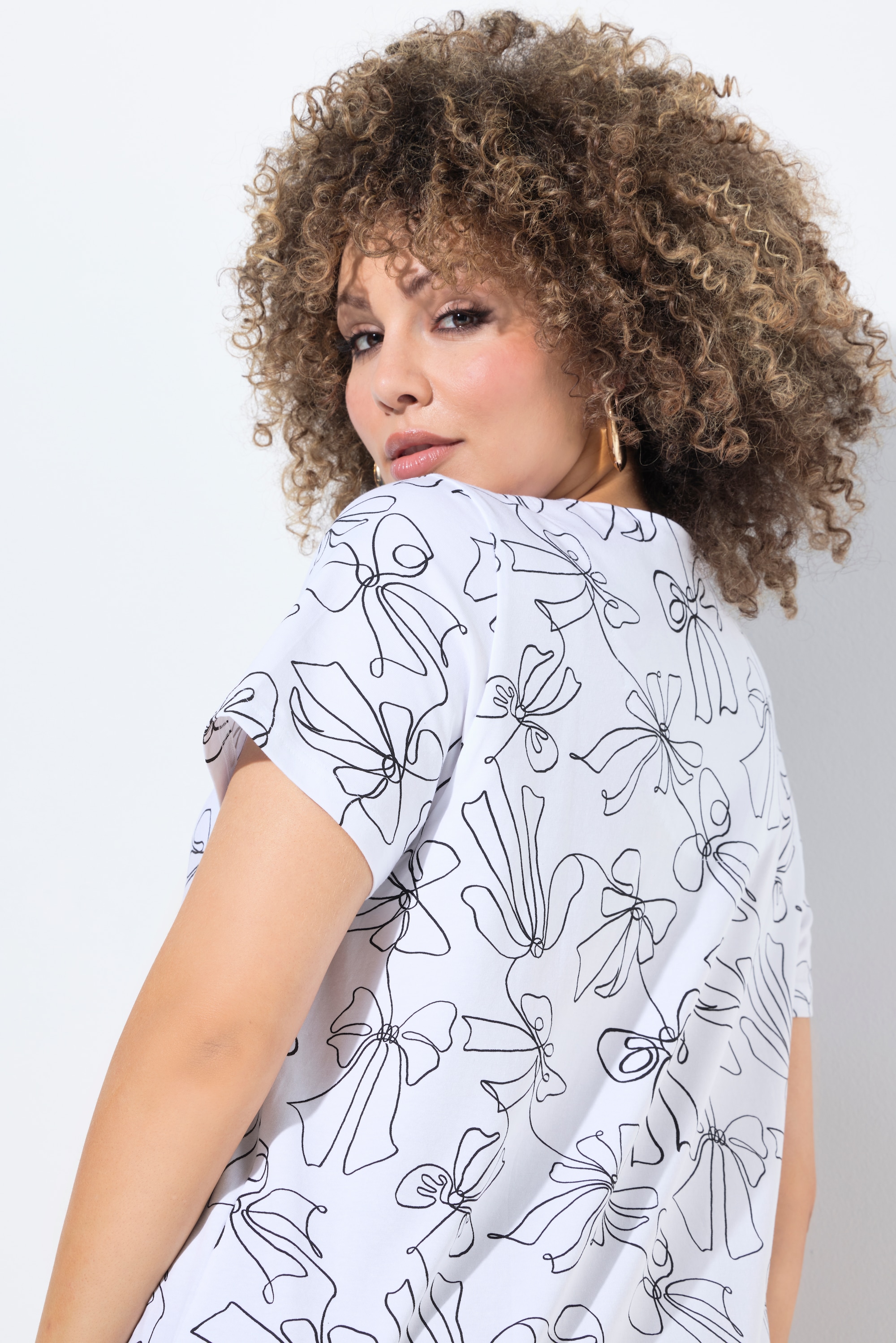 Ulla Popken Damen große Größen T Shirt Schleifen A Linie Tunika Ausschnitt