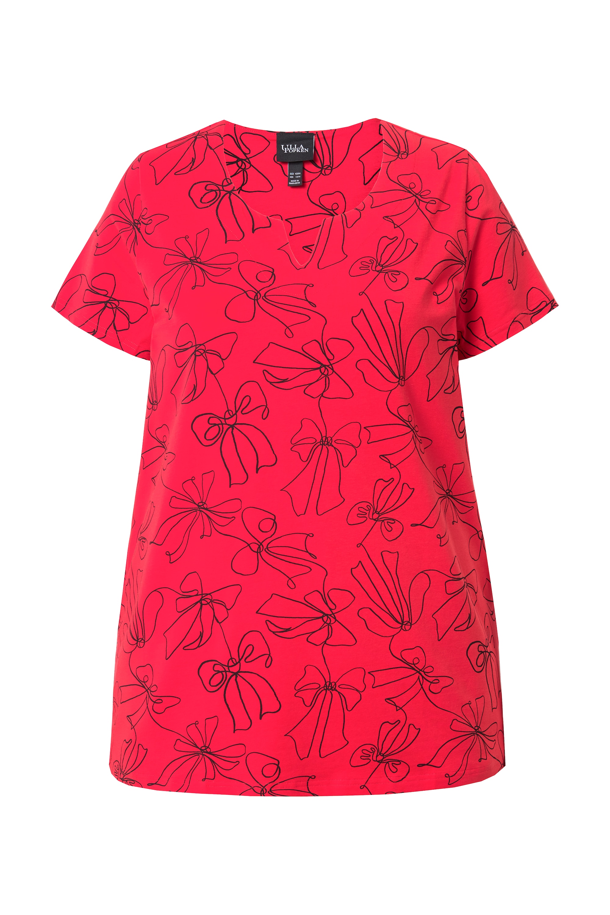 Ulla Popken Damen große Größen T Shirt Schleifen A Linie Tunika Ausschnitt