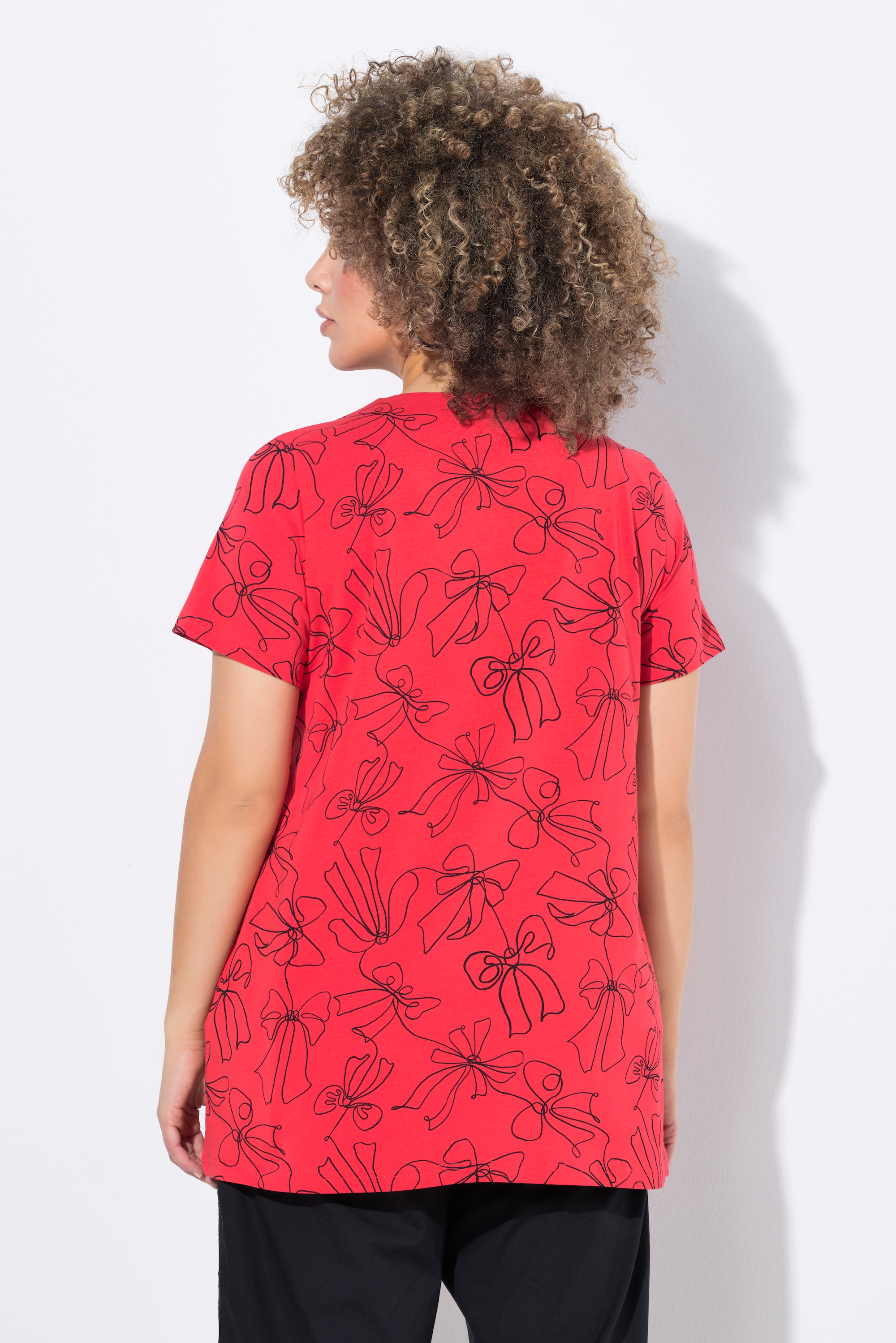 Ulla Popken Damen große Größen T Shirt Schleifen A Linie Tunika Ausschnitt