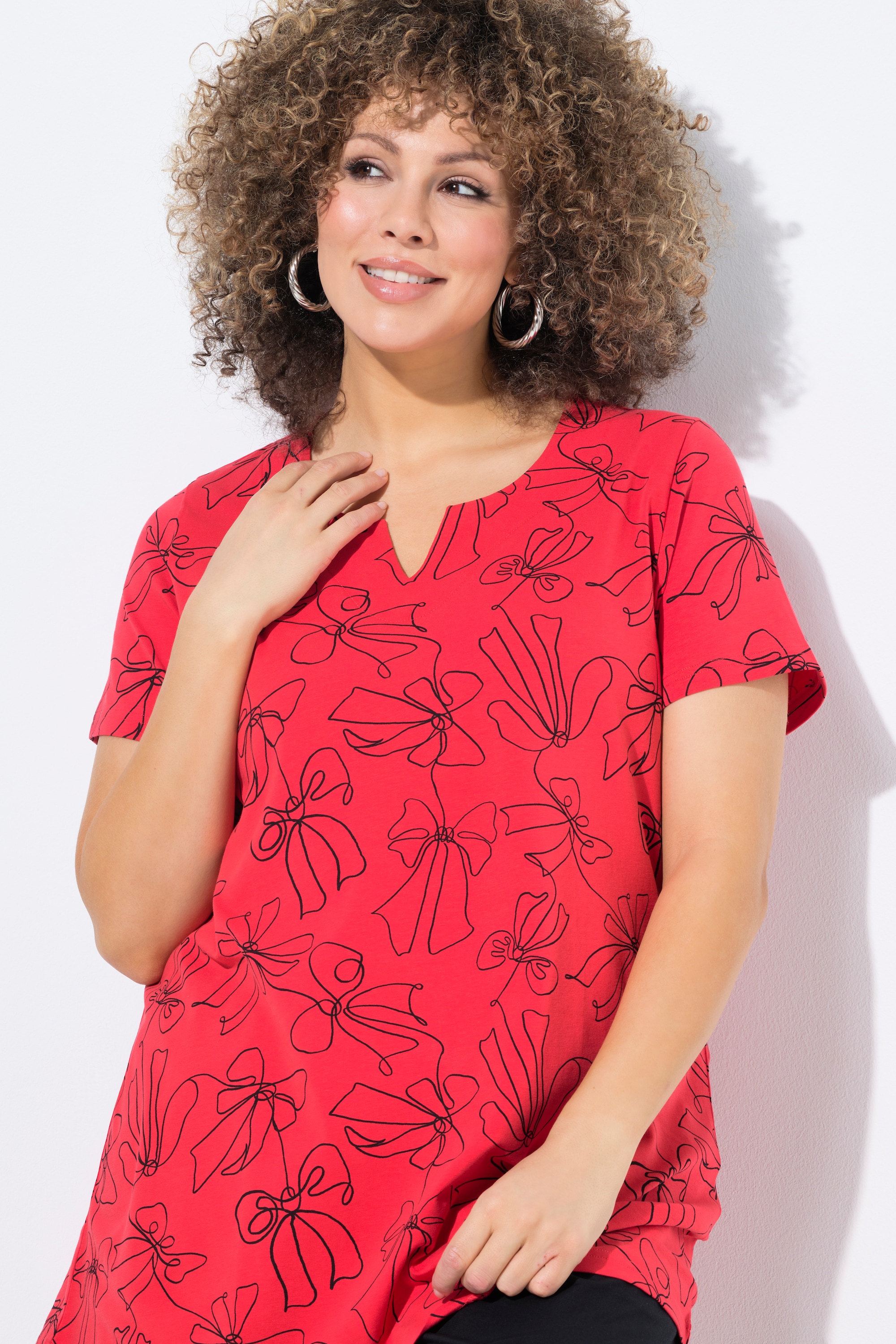 Ulla Popken Damen große Größen T Shirt Schleifen A Linie Tunika Ausschnitt