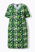 Jerseykleid, Blüten, A-Linie, V-Ausschnitt, Halbarm