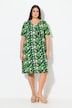 Jerseykleid, Blüten, A-Linie, V-Ausschnitt, Halbarm
