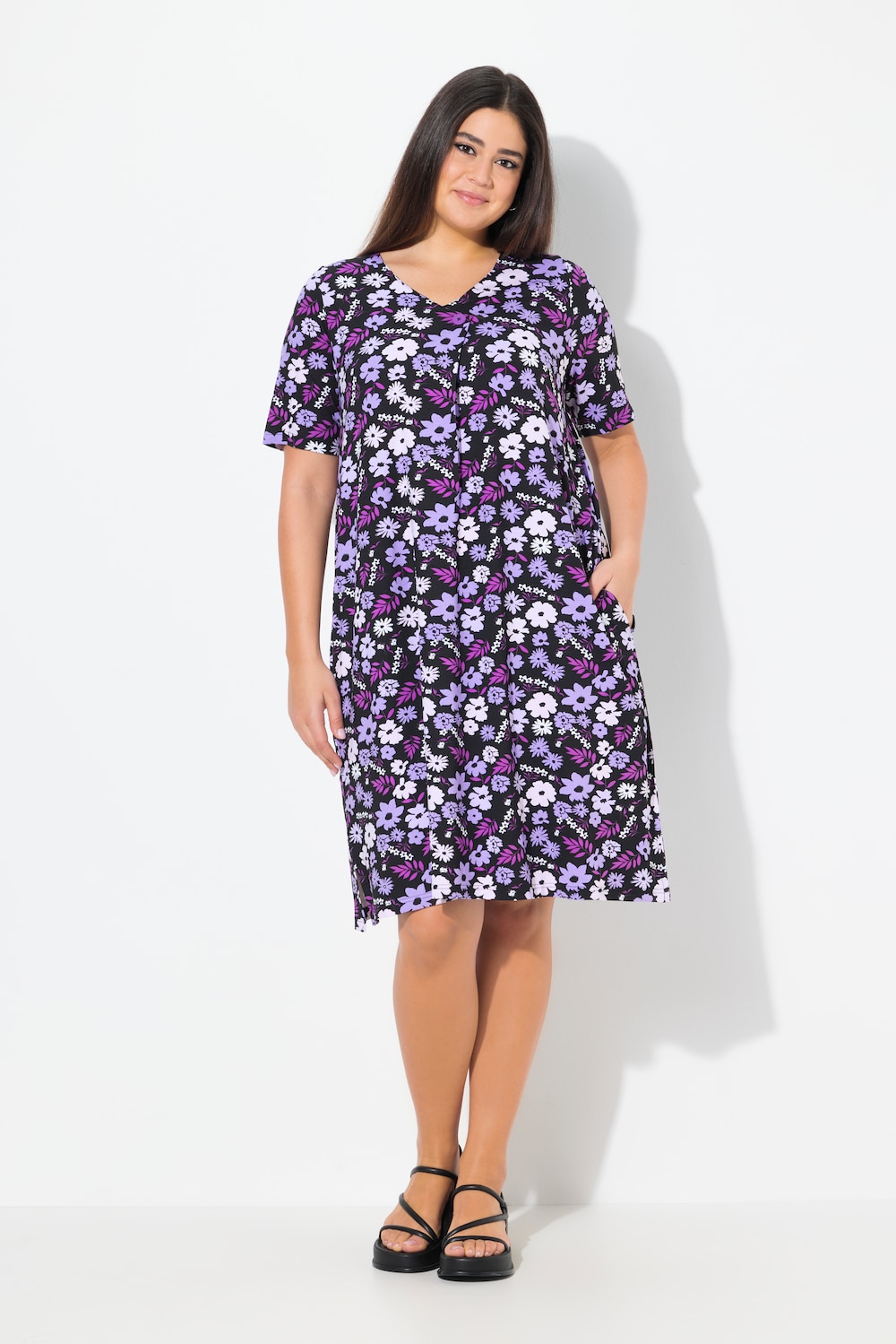 Große Größen Jerseykleid, Damen, lila, Größe: 46/48, Baumwolle, Ulla Popken