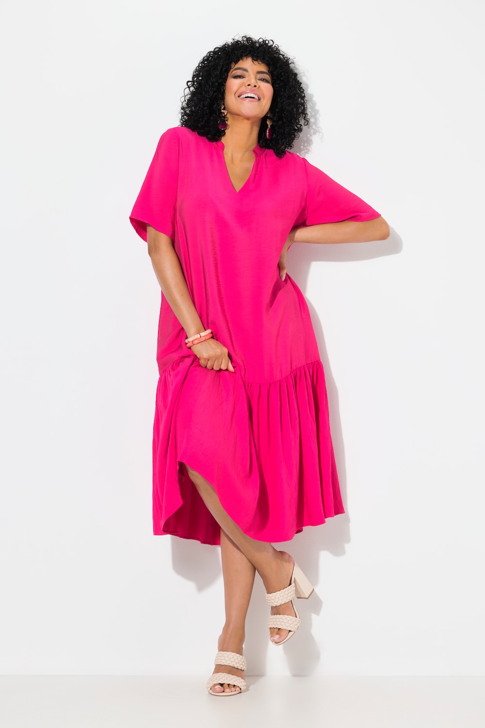 Große Größen Midikleid, Damen, rosa, Größe: 62/64, Viskose/Synthetische Fasern, Ulla Popken