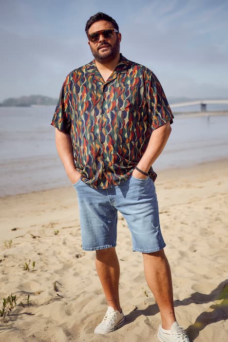 Men+ Viskose-Hemd, Halbarm, Alloverprint, Cubakragen, Cuba Fit, bis 8 XL