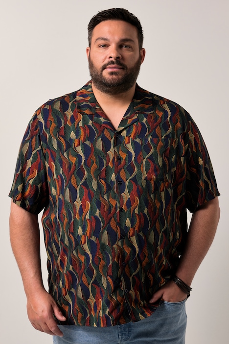 Chemise Men+ en viscose, imprimé all-over, manches courtes et col cubain, coupe Cuba Fit - jusqu'au 8 XL