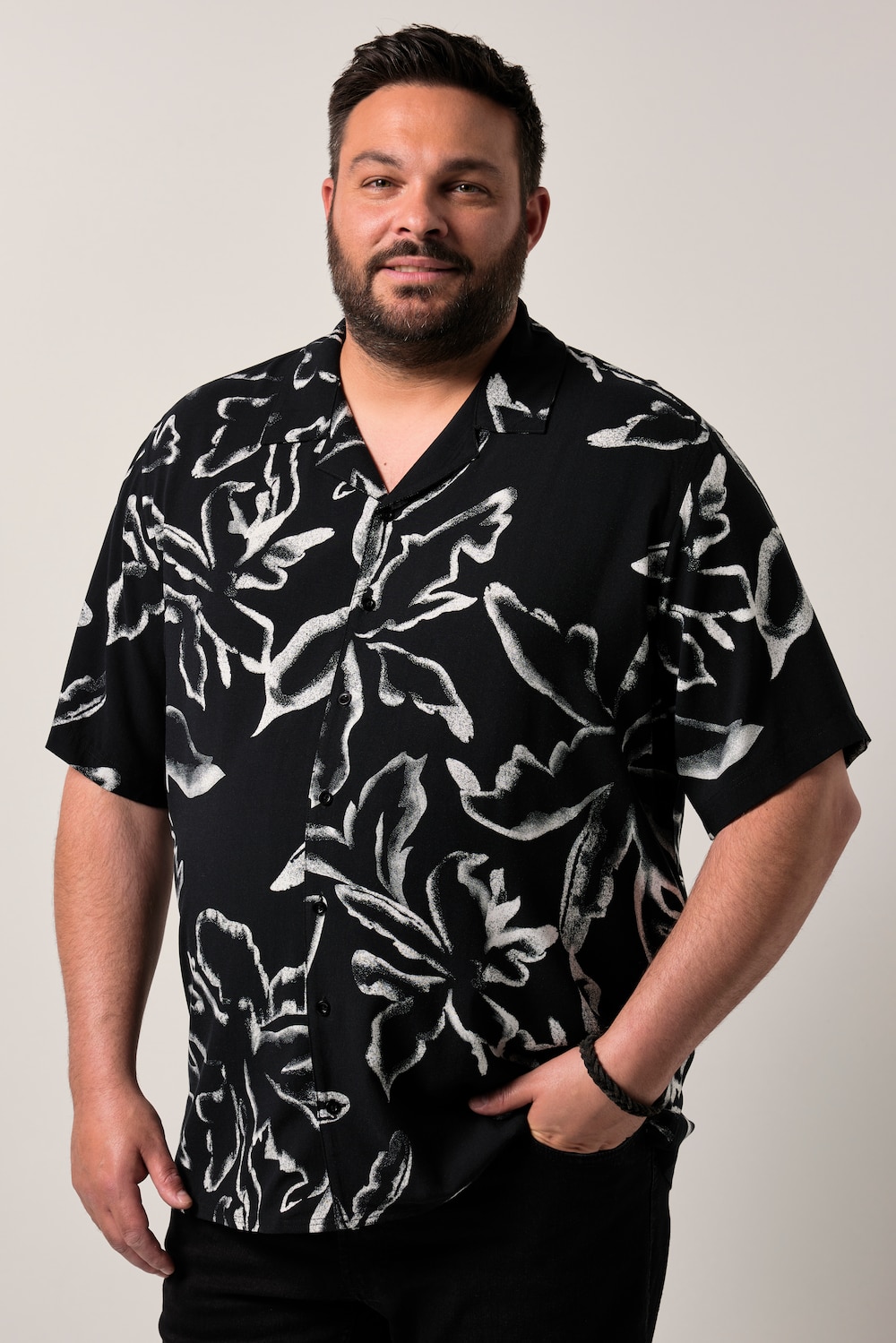 Men+ overhemd van viscose, korte mouwen, all-over print, Cubaanse kraag, Cubaanse fit, tot 8XL