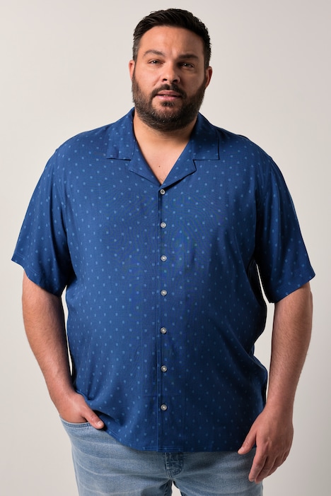 Chemise Men+ en viscose, imprimé all-over, manches courtes et col cubain, coupe Cuba Fit - jusqu'au 8 XL