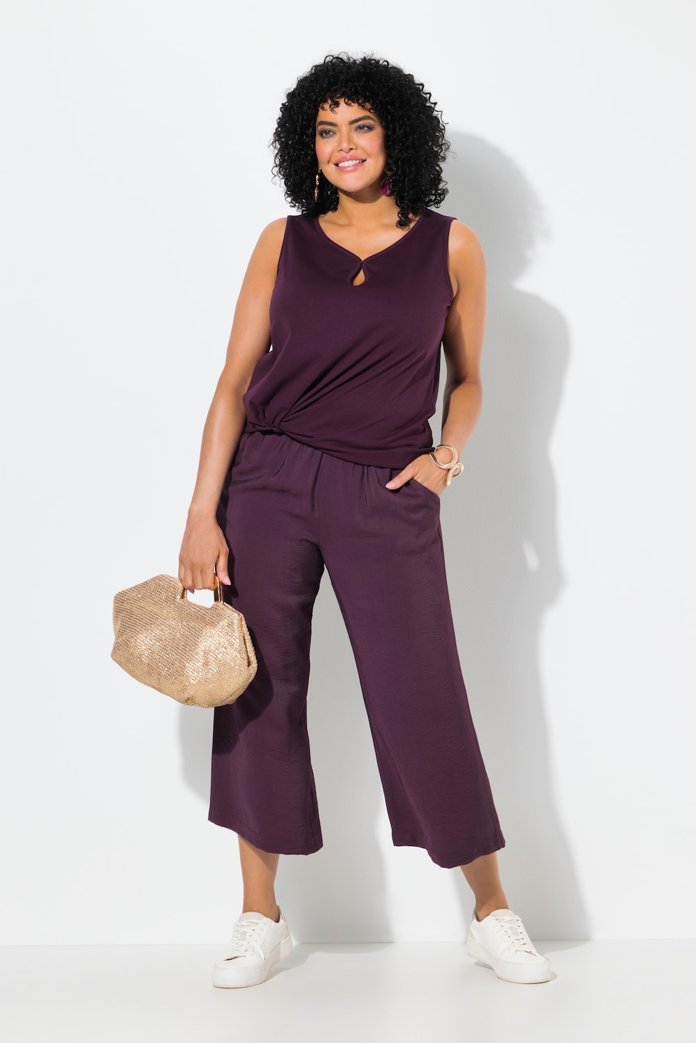 Culottes, hamret, brede ben, elastisk linning
