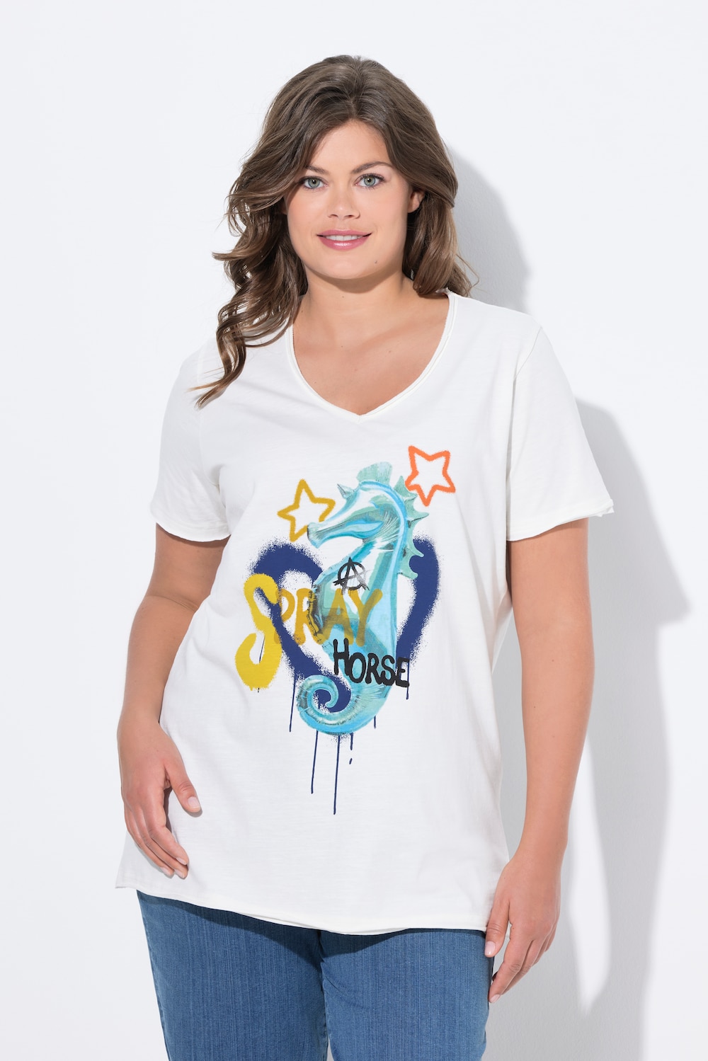 Große Größen T-Shirt, Damen, beige, Größe: 52/54, Baumwolle, LAURASON