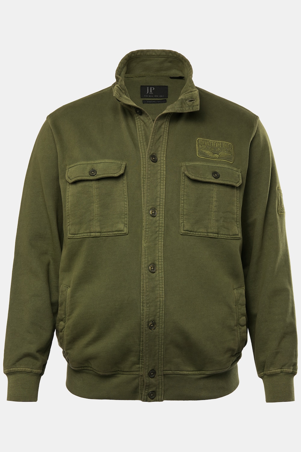 JP1880 Sweatjacke, Stehkragen, Badges, Vintage Look, bis 8 XL
