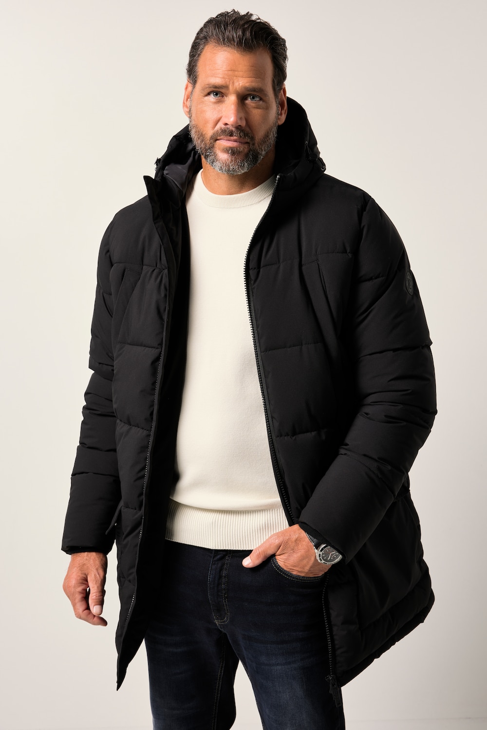 JP1880 parka, med hætte, vatteret for, mange lommer, fås i op til str. 7XL