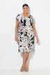 Jersey jurk, palmen, oversized, ronde hals, korte mouw