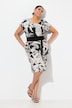 Jersey jurk, palmen, oversized, ronde hals, korte mouw