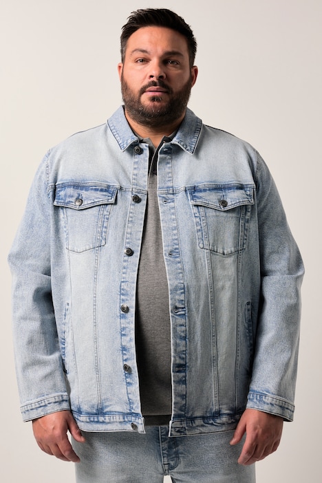 Men+ Jeansjacke, bleached Denim, Brusttaschen, bis 7 XL
