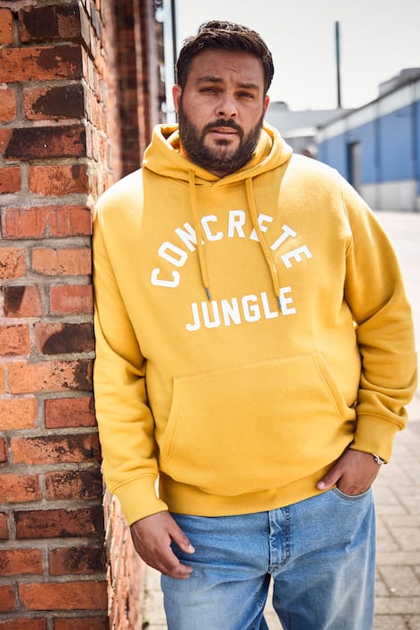 Men+ hoodie, borstprint, kangoeroezakken, tot 8XL