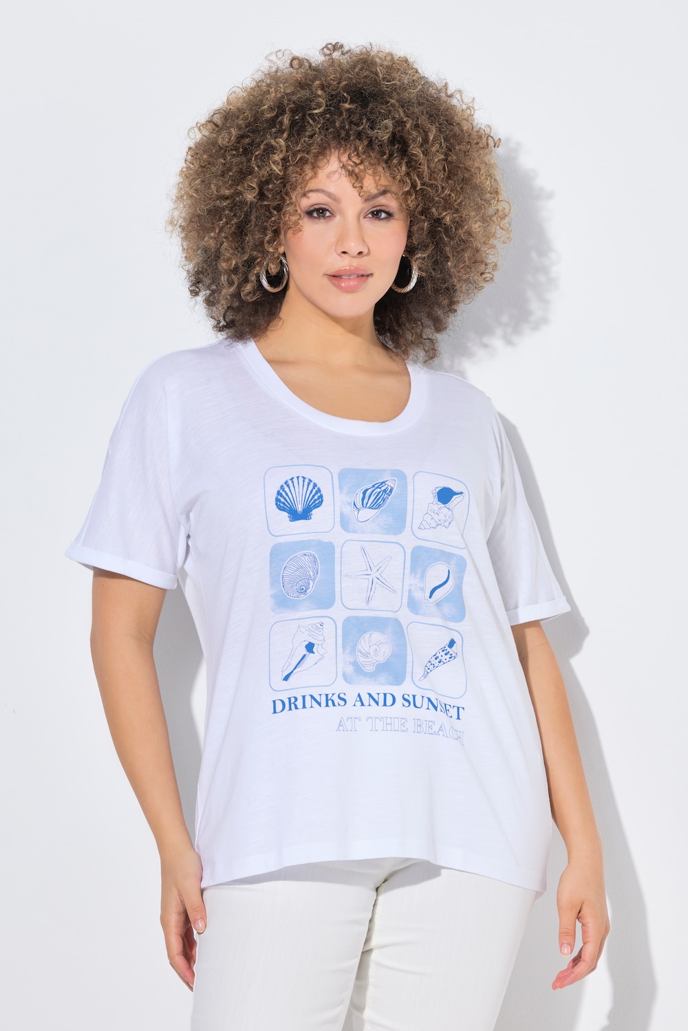 Große Größen T-Shirt, Damen, weiß, Größe: 42/44, Baumwolle/Synthetische Fasern, Ulla Popken