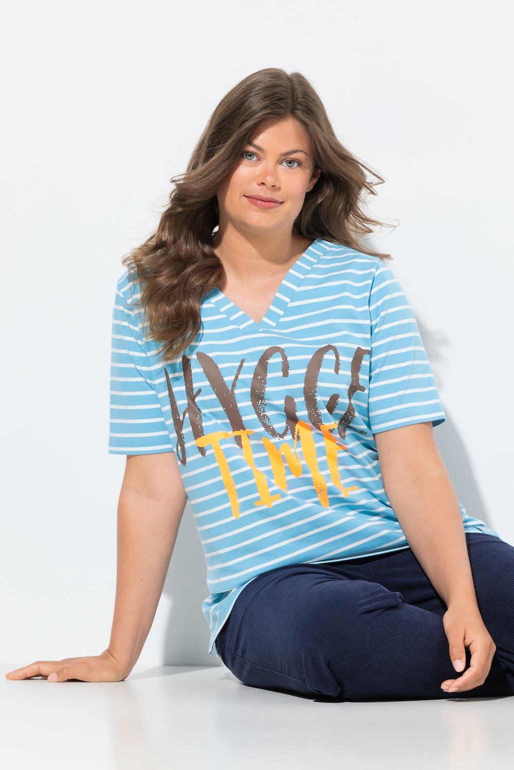 Große Größen Ringelshirt, Damen, blau, Größe: 56/58, Baumwolle, LAURASON