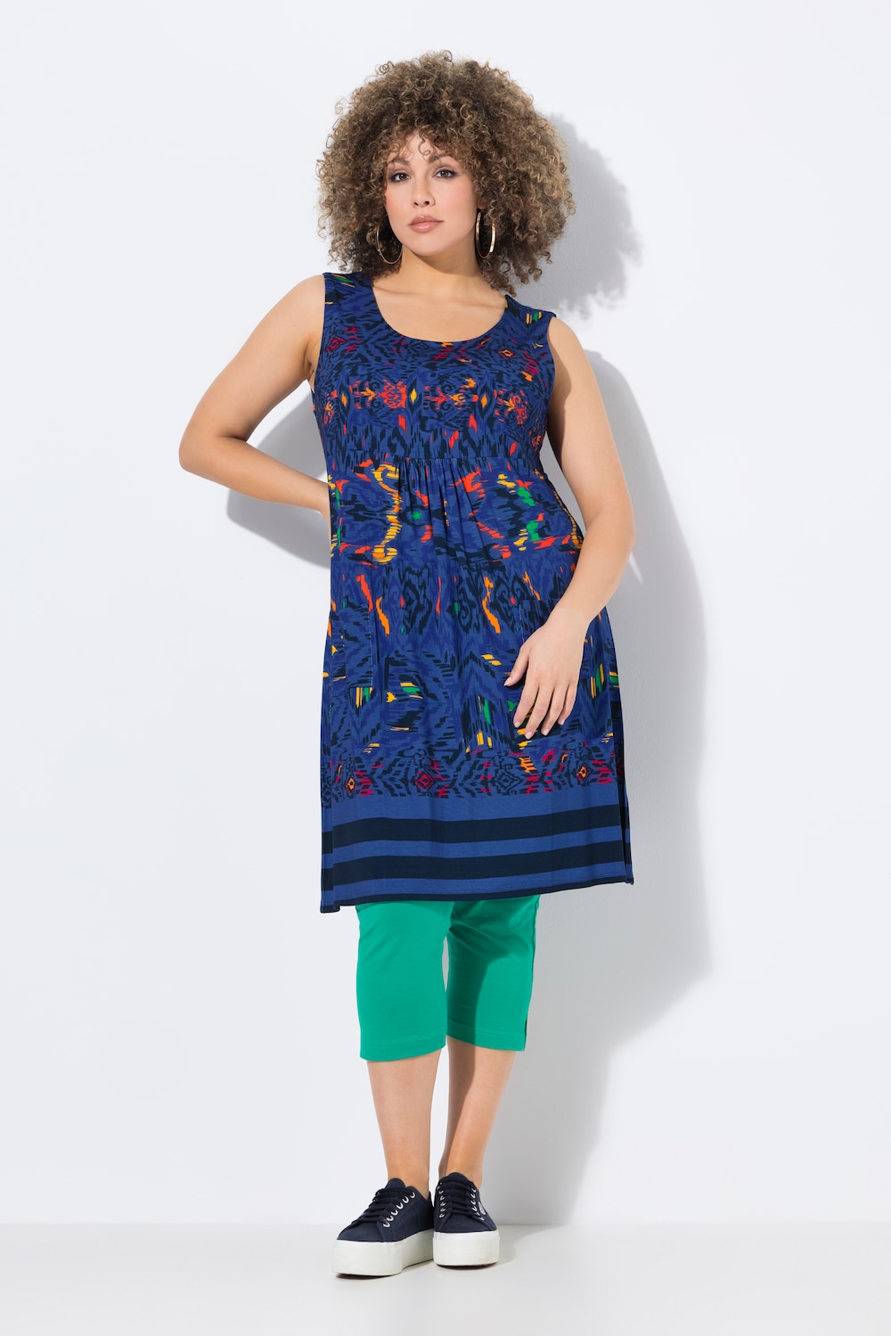 Jerseykleid, bedruckt, A-Linie, Rundhals, ärmellos