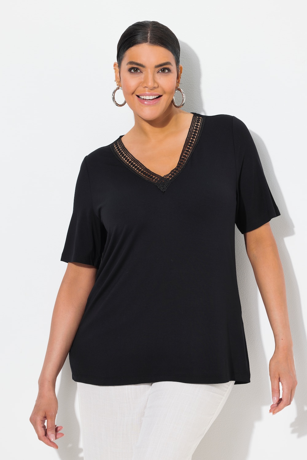 Große Größen T-Shirt, Damen, schwarz, Größe: 46/48, Viskose, Ulla Popken