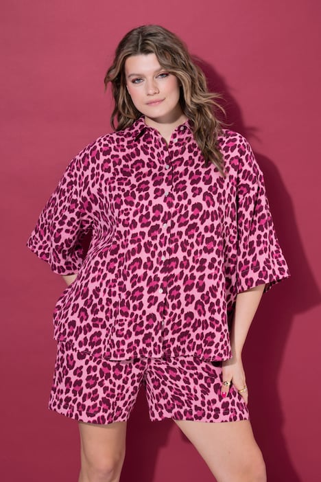 Musselin-Bluse, oversized, Color-Leo