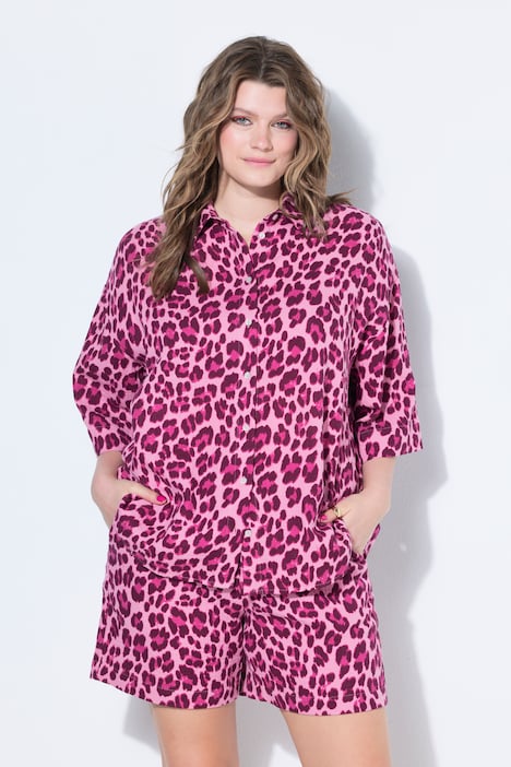 Musselin-Bluse, oversized, Color-Leo