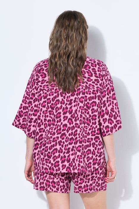 Musselin-Bluse, oversized, Color-Leo