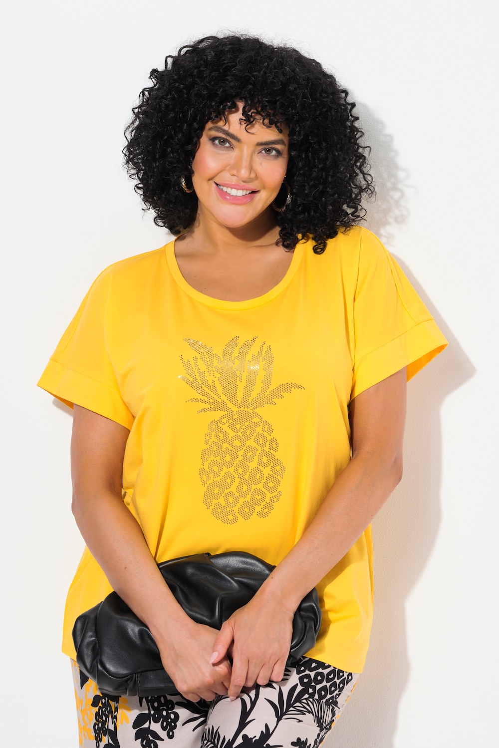 T-Shirt, Zierstein-Ananas, Oversized, Rundhals, Halbarm