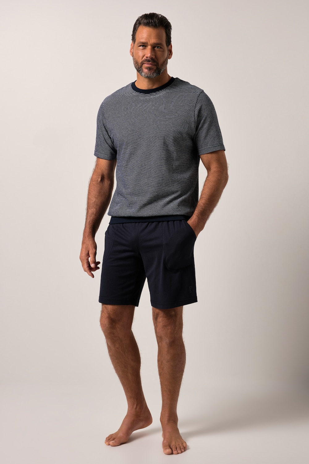 JP1880 pyjama, loungewear, tweedelige set, T-shirt met strepen, Buik-Fit, short, tot 8XL