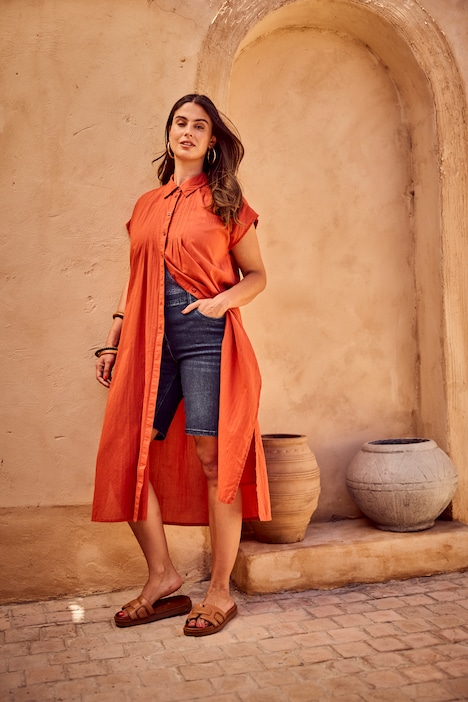 Longbluse, Biesen, A-Linie, Hemdkragen, Halbarm