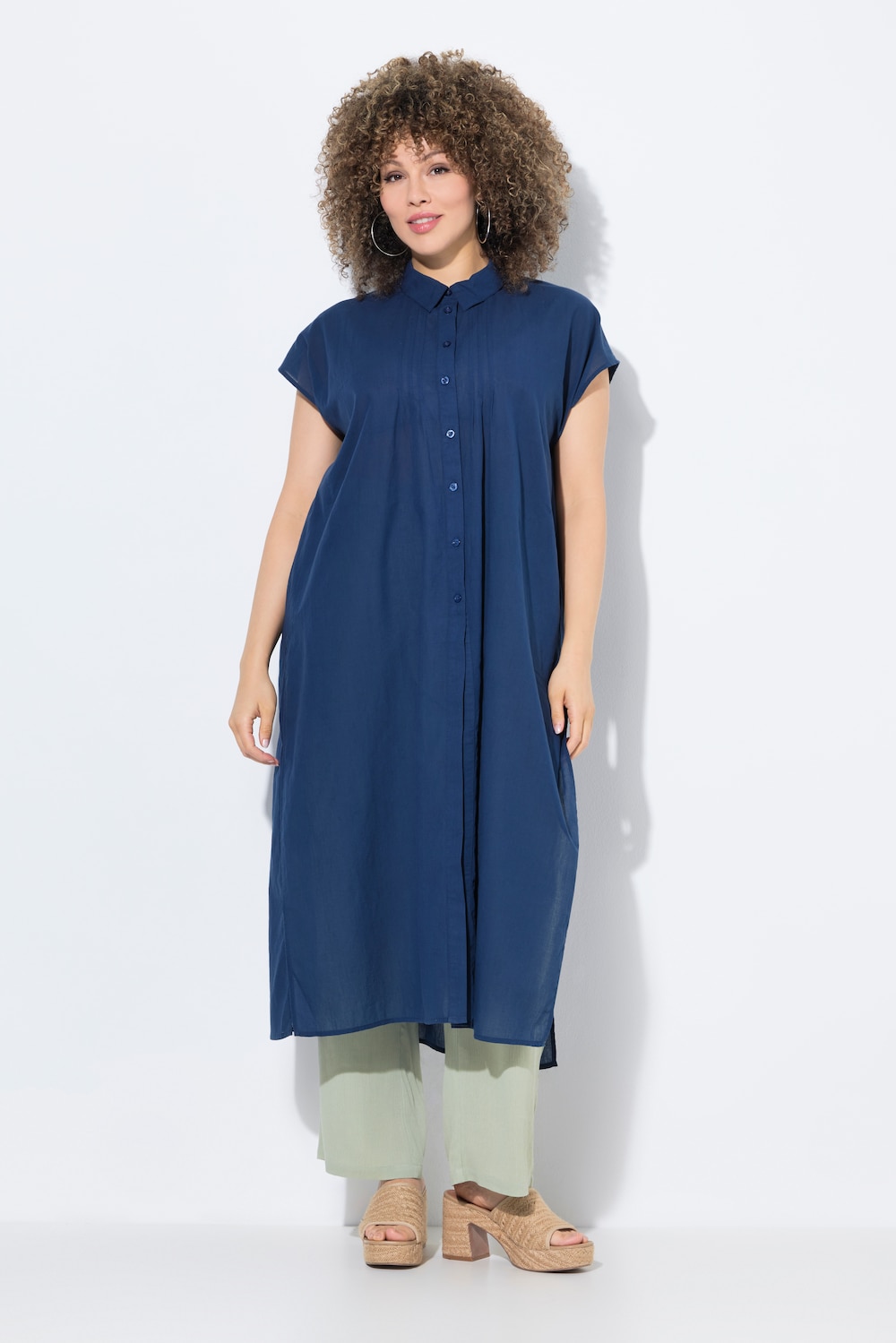 Große Größen Longbluse, Damen, blau, Größe: 42/44, Baumwolle, Ulla Popken
