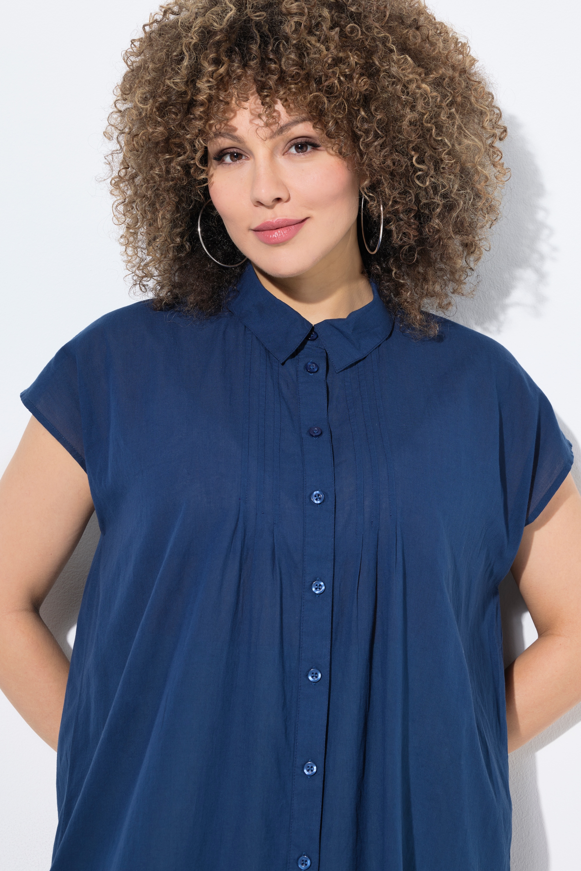 Ulla Popken Damen große Größen Longbluse Biesen A Linie Hemdkragen
