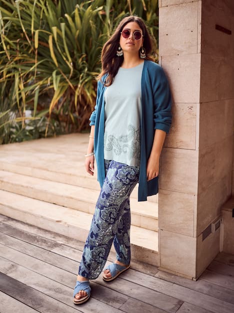 Broek Rose, paisley, wijde pijpen, elastische tailleband, crêpe