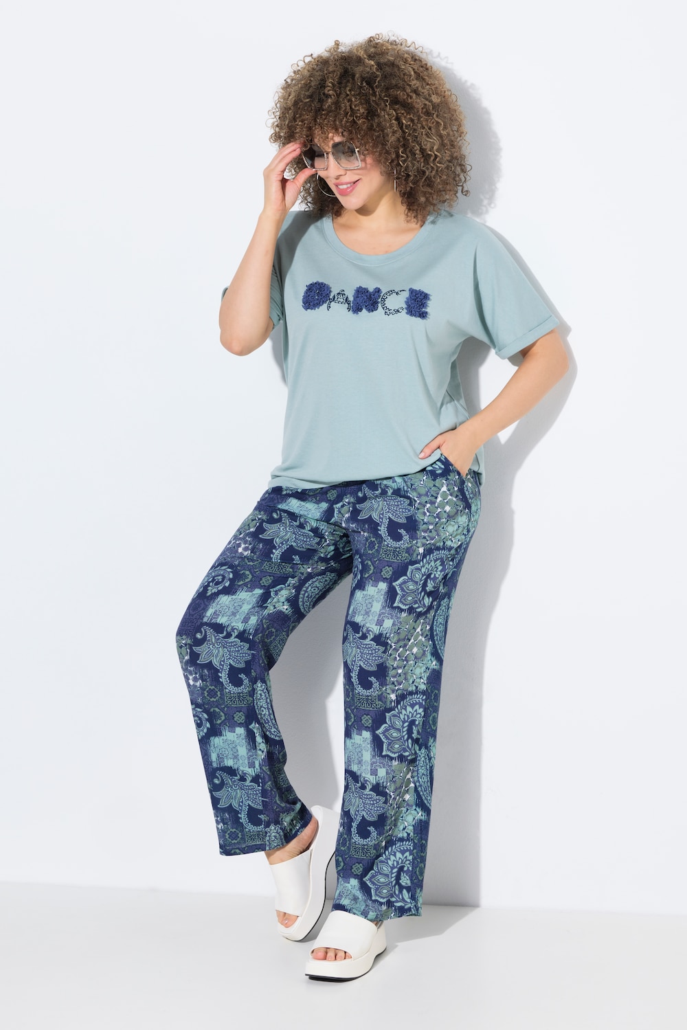 Hose Rose, Paisley, weites Bein, Elastikbund, Krepp