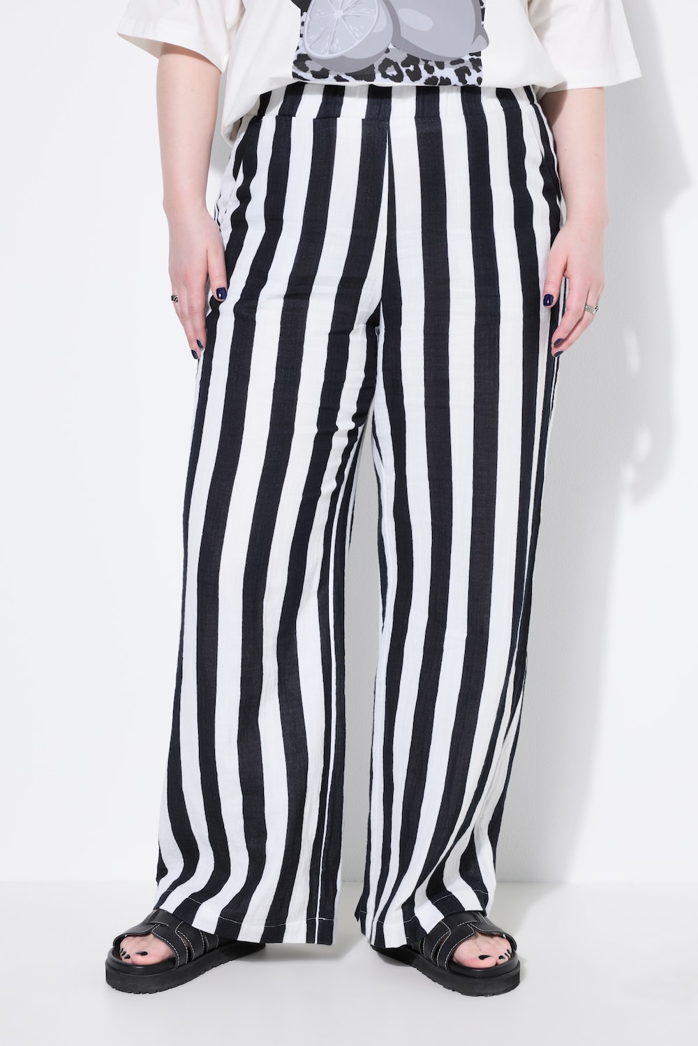 Musselin-Hose, Wide Legs, Streifen, Elastikbund