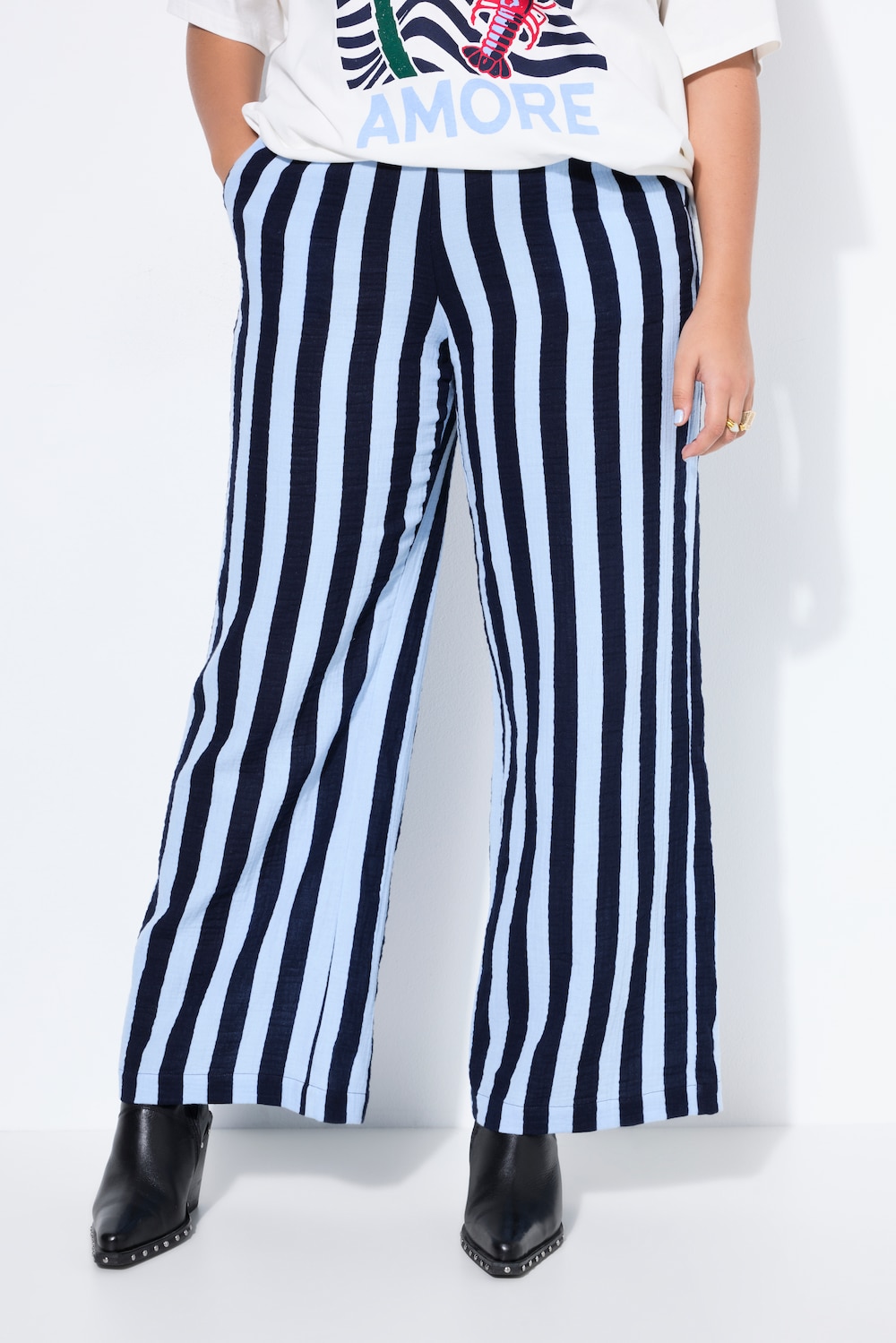 Große Größen Musselin-Hose, Damen, blau, Größe: 56, Baumwolle, Studio Untold