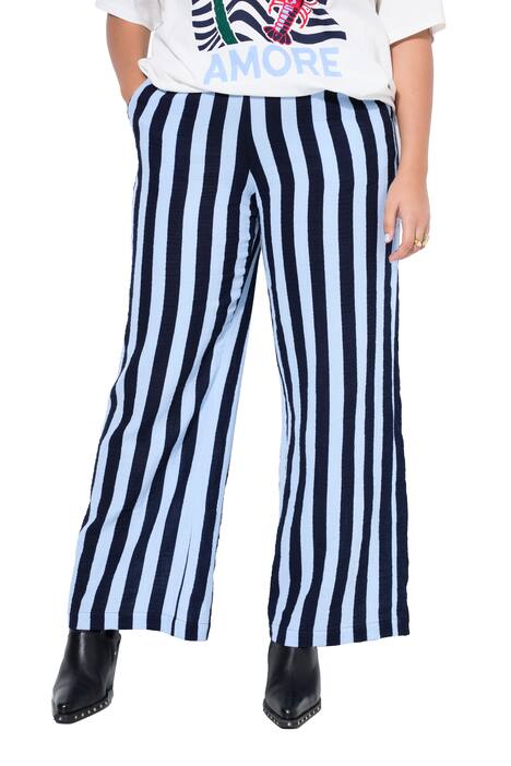 Mušelínové kalhoty, široké nohavice, pruhy, elastický pas