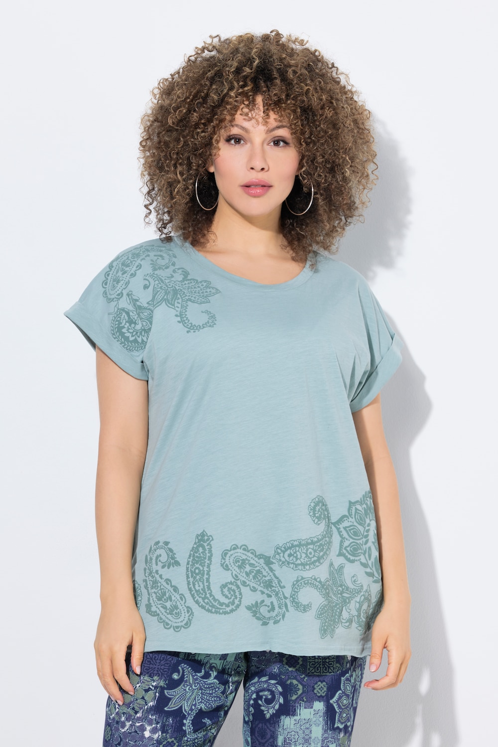 Große Größen T-Shirt, Damen, türkis, Größe: 42/44, Baumwolle, Ulla Popken