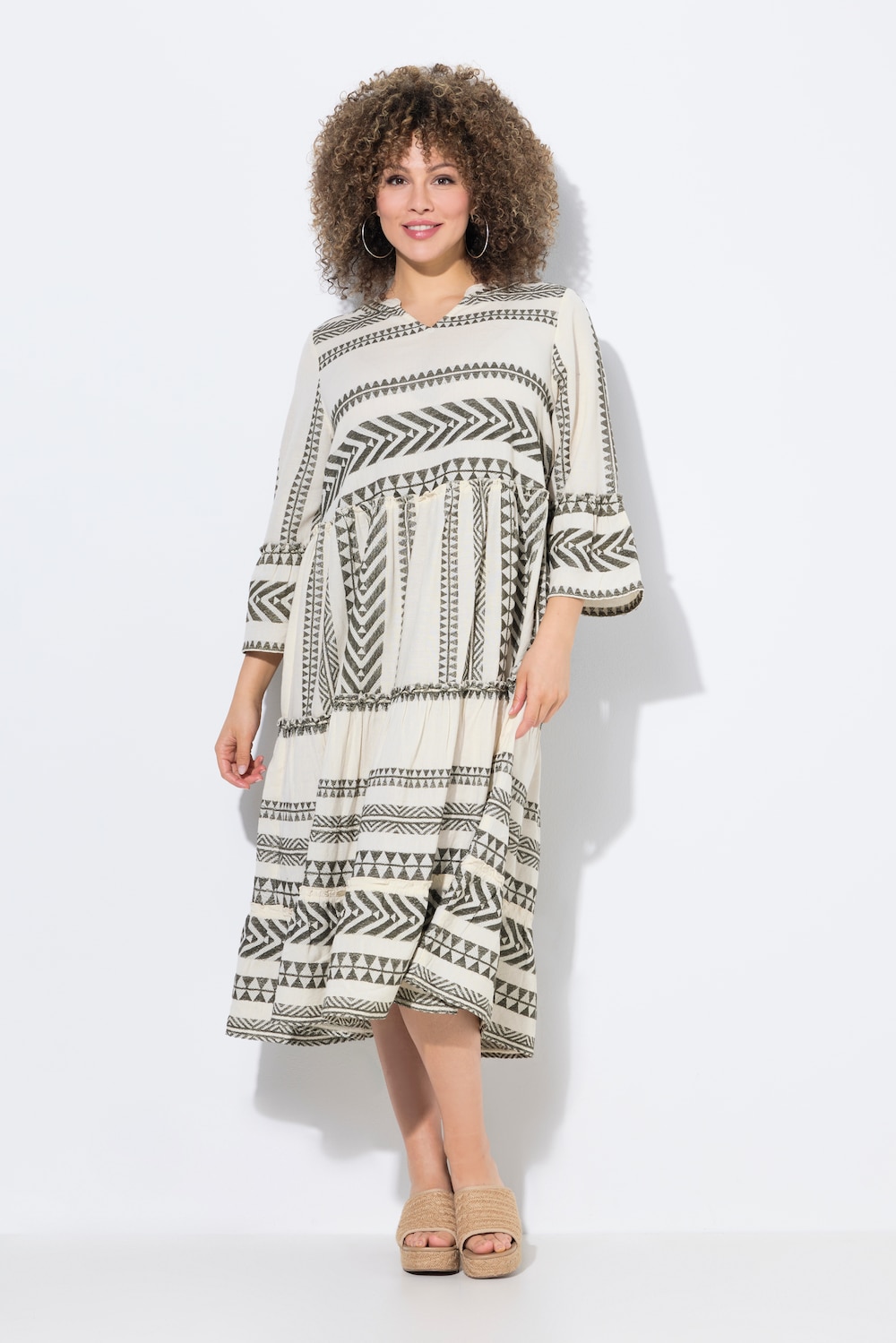 Große Größen Kaftan-Kleid, Damen, türkis, Größe: 46/48, Baumwolle, Ulla Popken