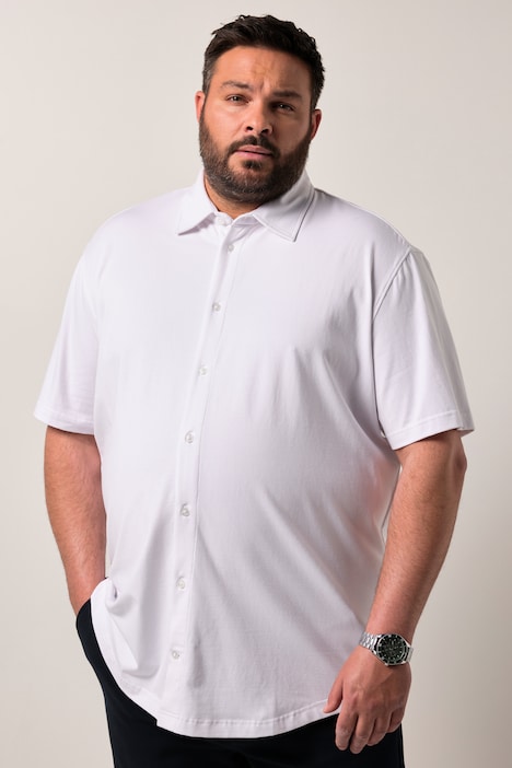 Chemise de ville en jersey Men+, FLEXLASTIC®, manches courtes et col Kent, coupe Modern Fit - jusqu'au 8 XL