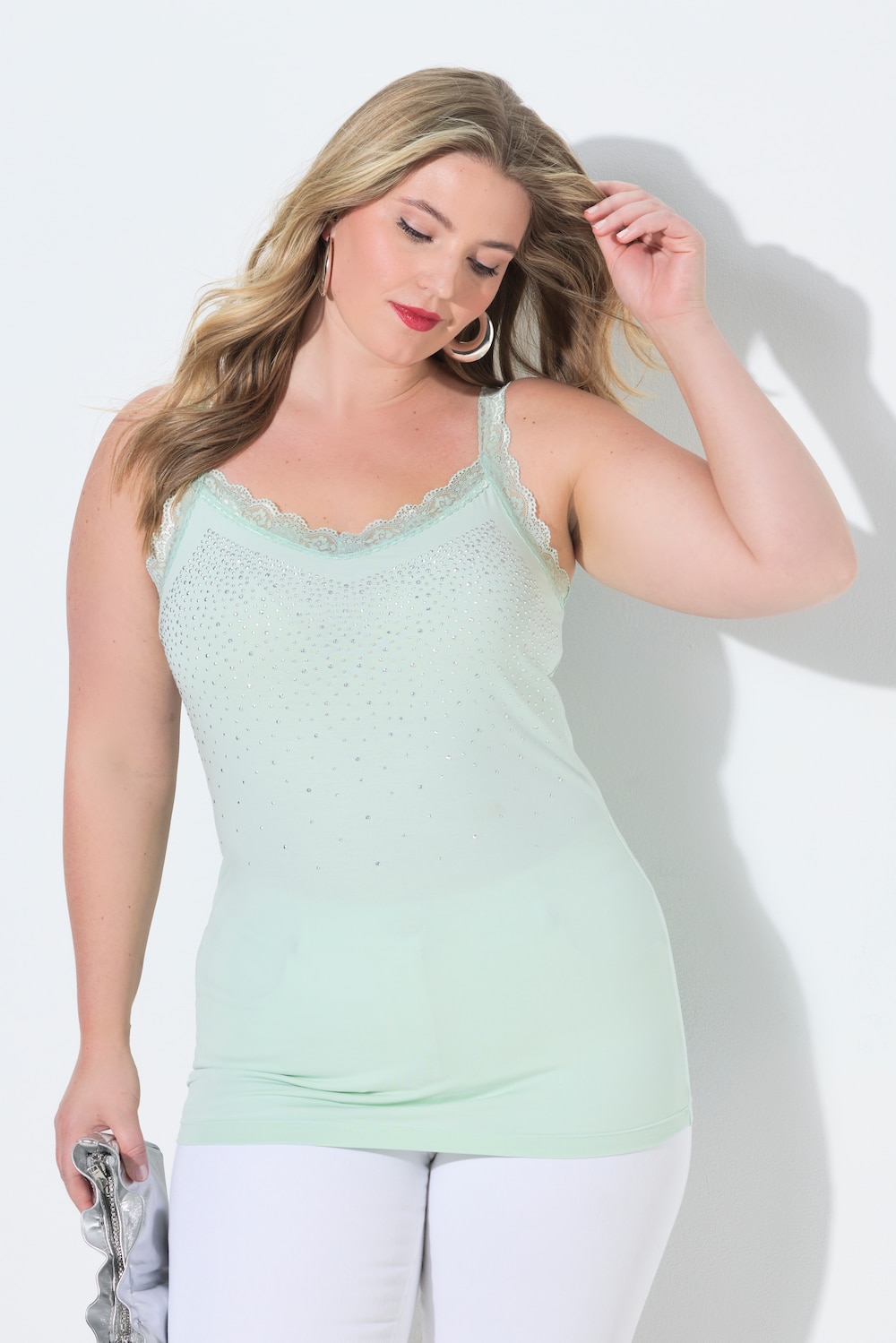 Top, ärmelloser Slim Fit, Ziernieten, Spitze