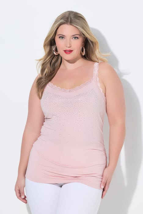 Top, ärmelloser Slim Fit, Ziernieten, Spitze