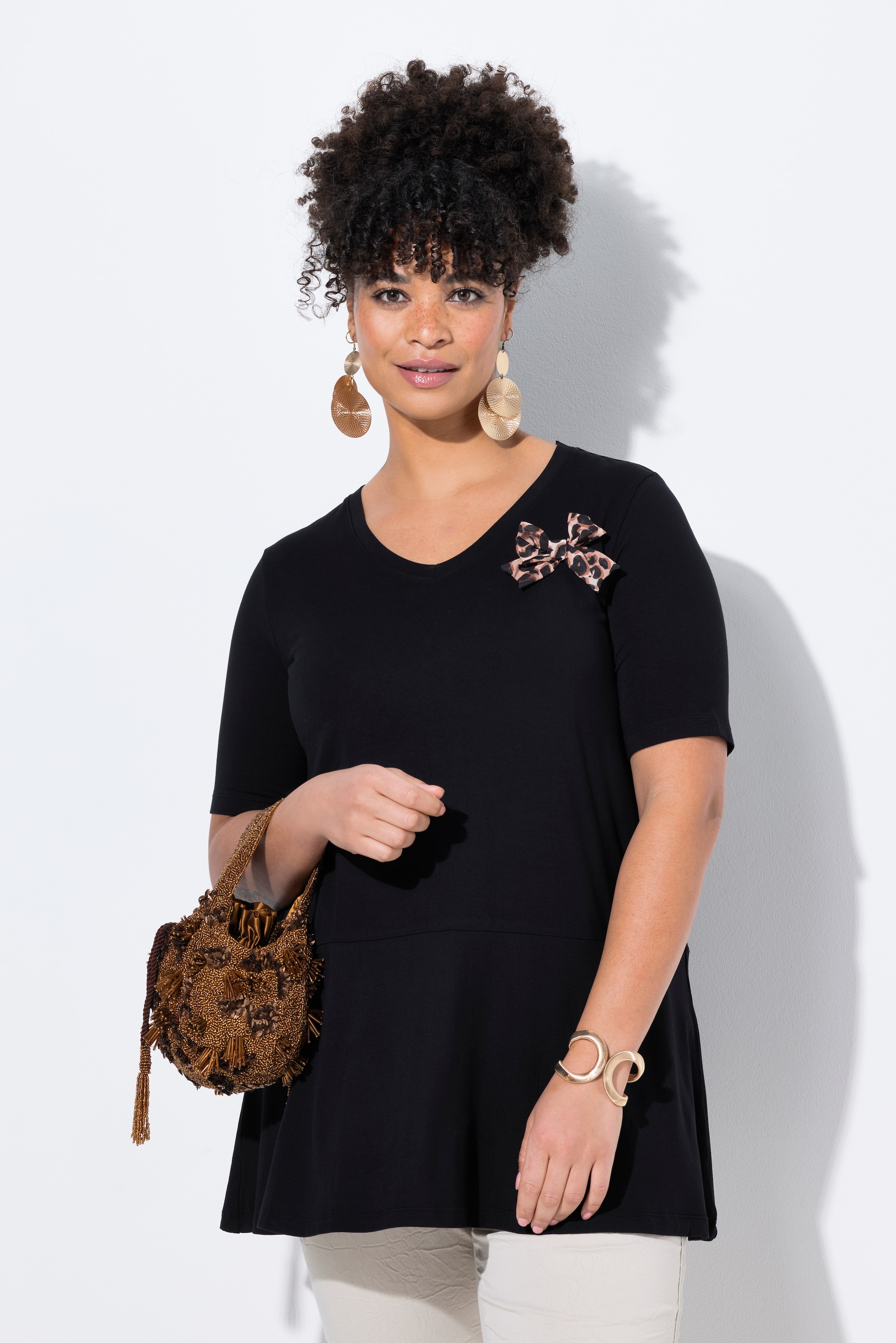 MIAMODA Damen große Größen T Shirt weite A Linie abnehmbare Leo Brosche 840497