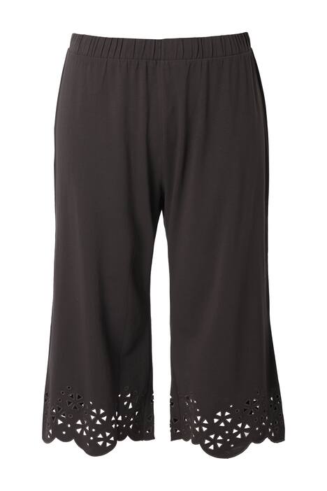 Capri kalhoty, pletená krajka, rozšířený lem, biobavlna