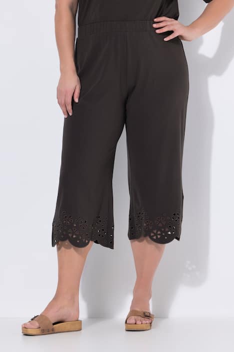 Pantalon capri, dentelle, ourlet évasé, coton bio